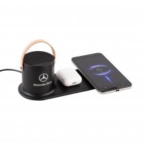 Настольная беспроводная (15W) зарядная станция Blacksmith с bluetooth колонкой с подсветкой логотипа Настольная беспроводная (15W) зарядная станция Blacksmith с bluetooth колонкой с подсветкой логотипа